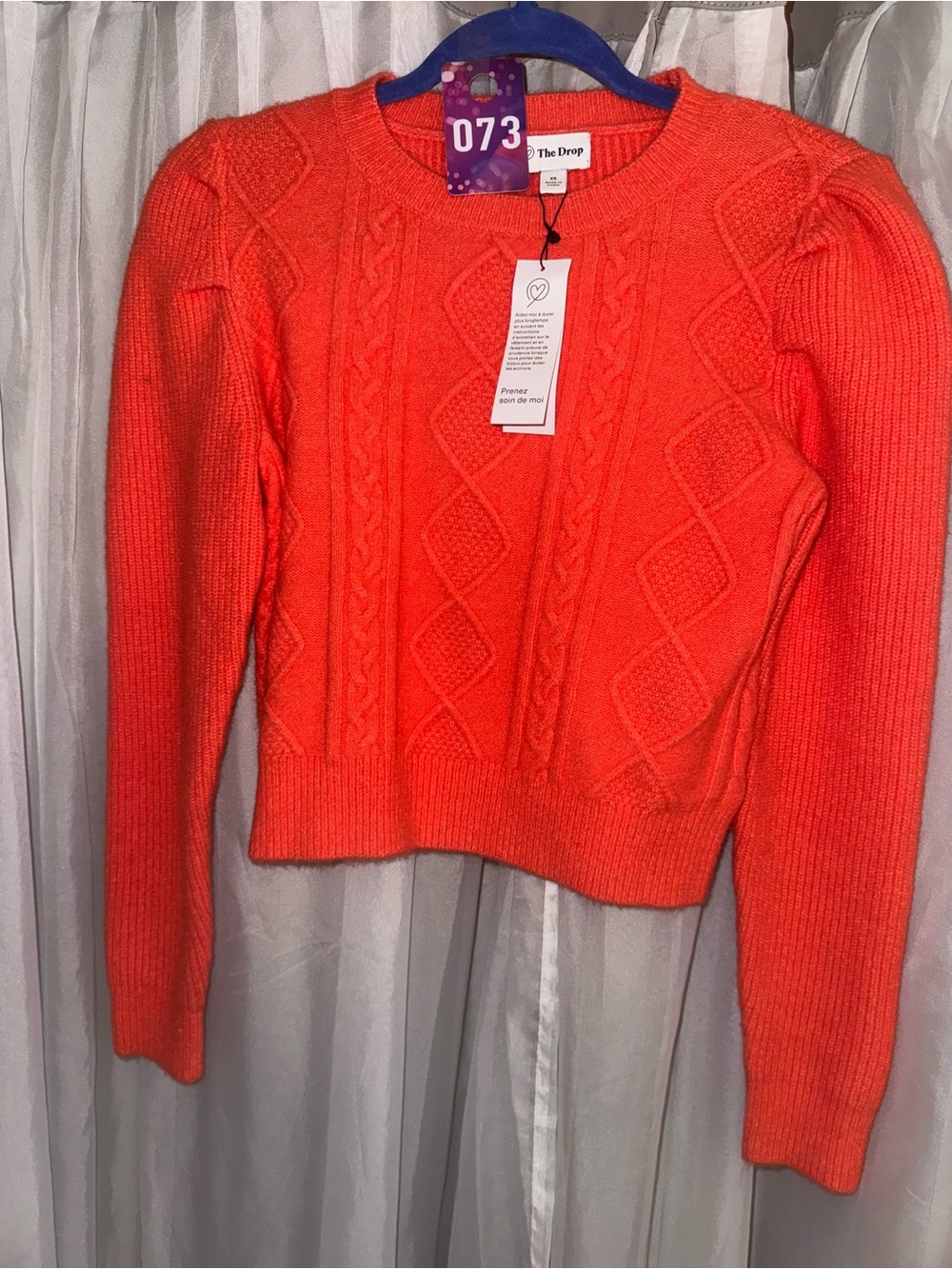 The Drop Women's Cable Crewneck Sweater in Bright Orange